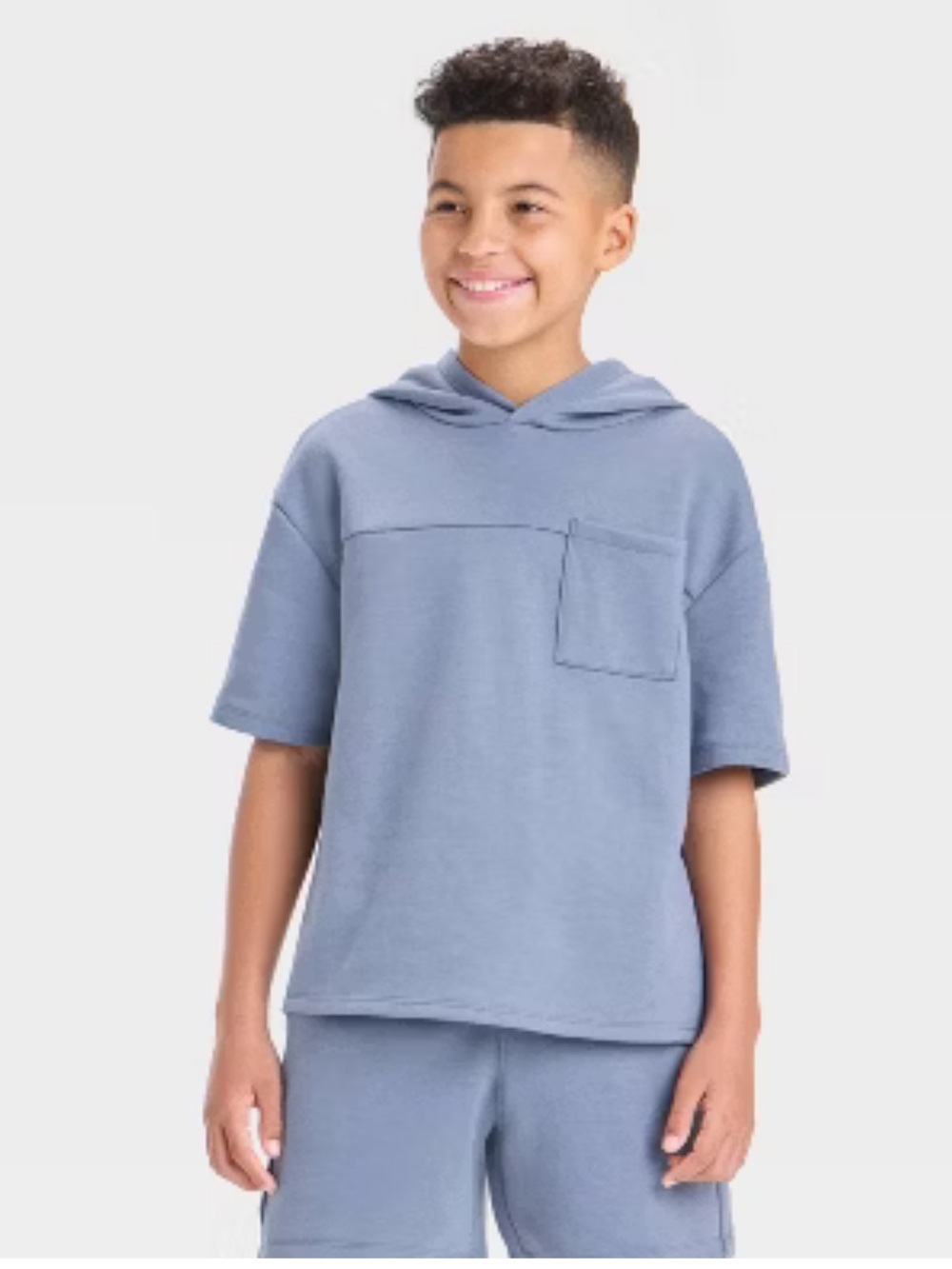 New Art Class Knit Hoodie Short-Sleeve Sweatshirt Tee in Green